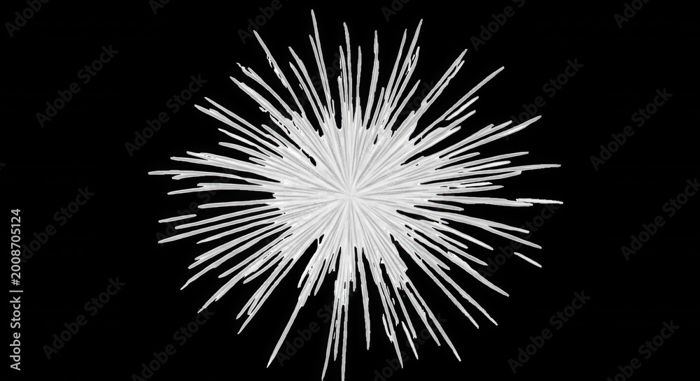 Fototapeta premium A white, starburst-shaped with radiating lines extending from a central point against a solid black background