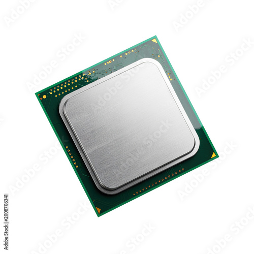 Computer Processor (CPU) with Metal Heat Spreader and Green Circuit Board