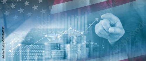 Stock market business and exchange financial growth graph. Business chart data graph diagram US, business trading graph investment growth, global trend arrow up and down. not ai