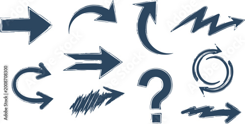 Bild auf Leinwand Hand drawn blue arrows and question mark symbol representing direction movement and inquiry
