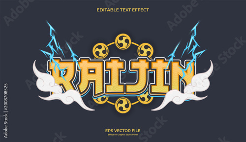 decorative japanese raijin thunder editable text effect design