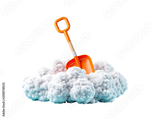 Orange Shovel Stuck in White Fluffy Snow
