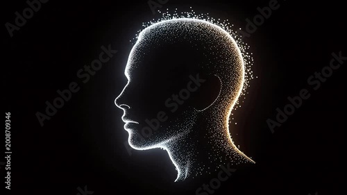 Human head silhouette with glowing particles