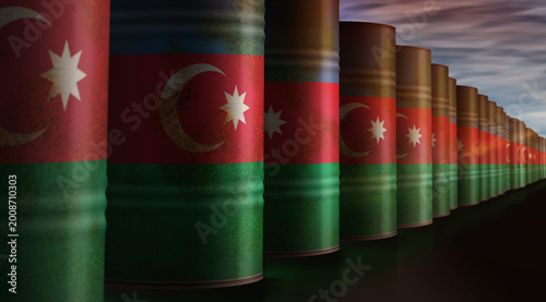 Foto Azerbaijan oil crude petroleum fuel barrels in row