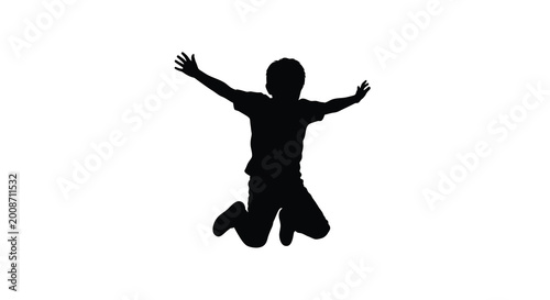 Jumping boy silhouette against a white background