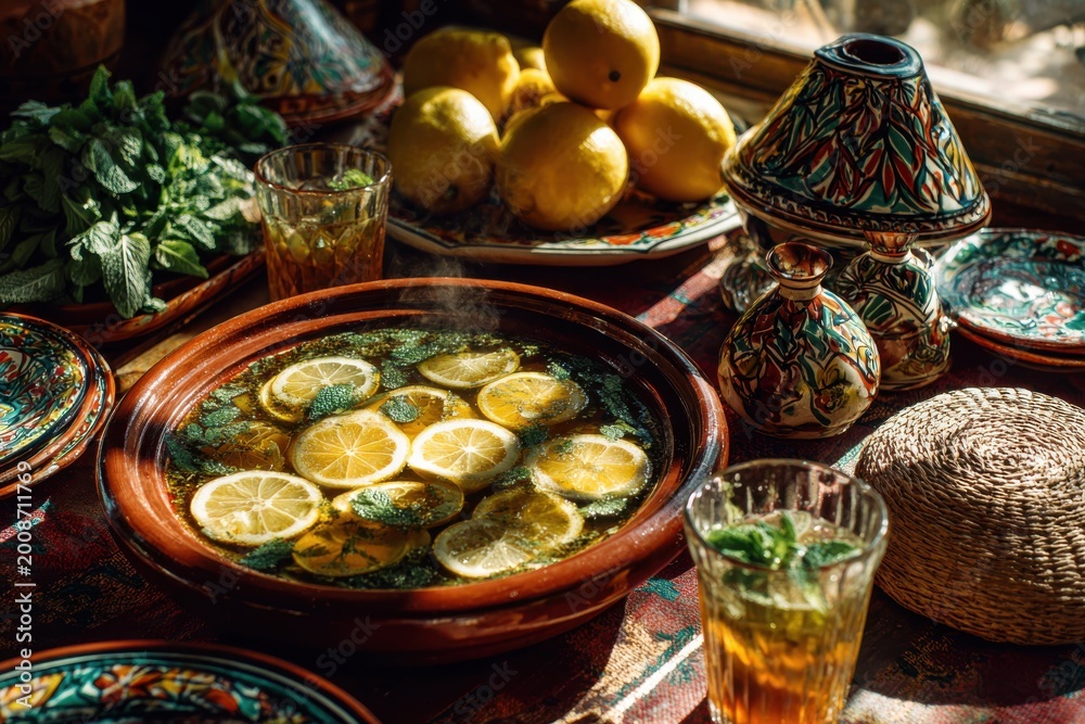 Fototapeta premium Moroccan Lemon Herb Tagine Dish