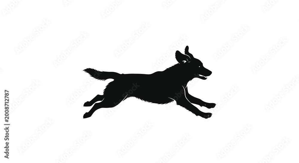 Fototapeta premium Running dog silhouette against a white background