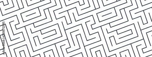 Seamless geometric maze pattern in black line art on light background for modern  Abstract labyrinth texture with angular paths. Clean repeat design ideal for textiles, wallpaper, packaging, 