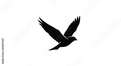 Quadro su tela Flying bird silhouette against a white background