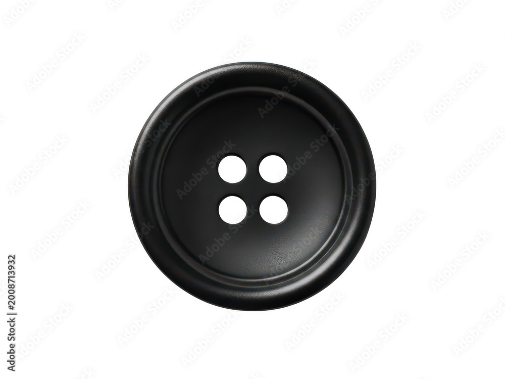 Obraz premium Black plastic button with four holes isolated on transparent background