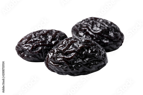Dried prunes isolated on transparent background wrinkled sweet dark dried plums closeup