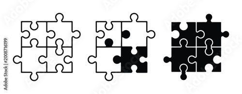 Schilderij op canvas vector puzzle pieces with varying completeness and color fill