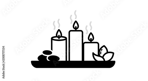 Spa candles with stones and leaves on a tray icon