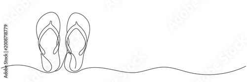 Canvastavla Beach flip-flops, one continuous line drawing, flip-flop sandals in line art style