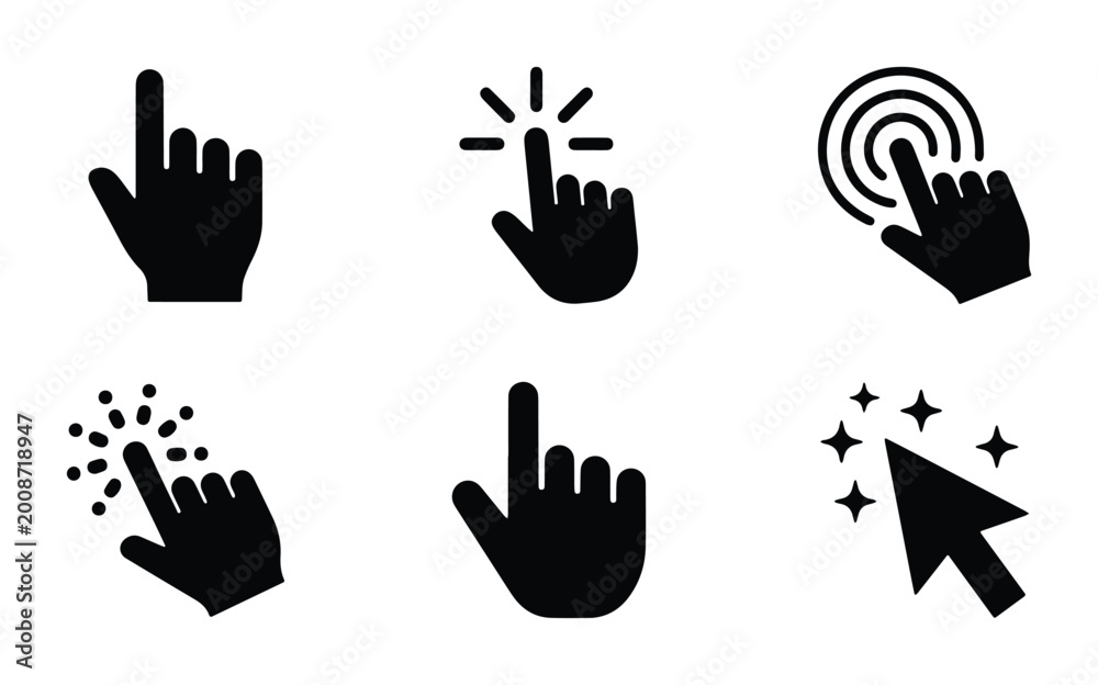 Fototapeta premium click and touch gestures vector icons