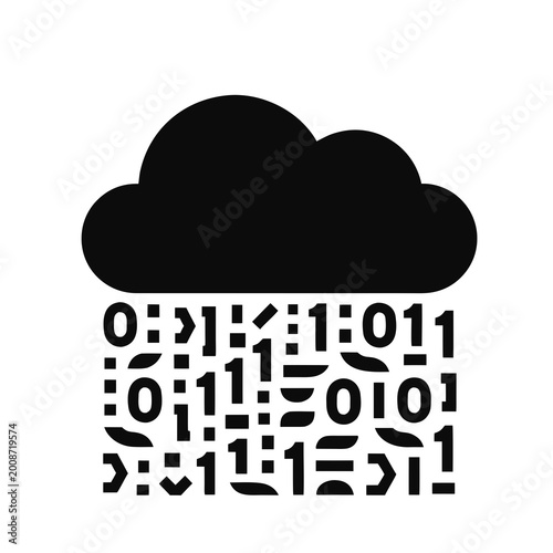 Cloud Dropping Binary Digits Icon — Digital Data Rain for Cloud Tech, AI & Information Systems