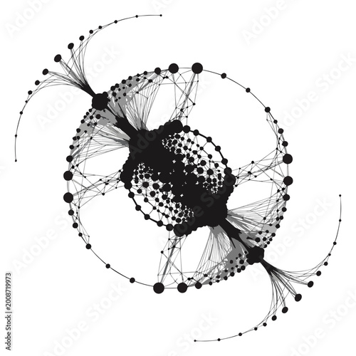 Networked Molecular Structure Icon — Abstract Black Dots & Lines for AI, Neuroscience & Complex Systems
