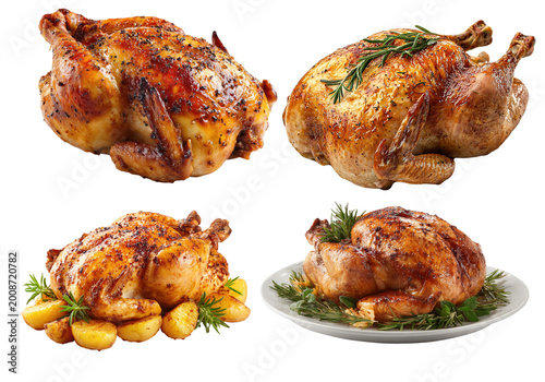 Bild auf Leinwand Roasted Chicken Collection Isolated on Transparent Background – Grilled Poultry
