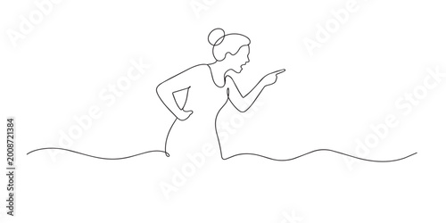 Bild auf Leinwand One line drawing of angry mother pointing finger