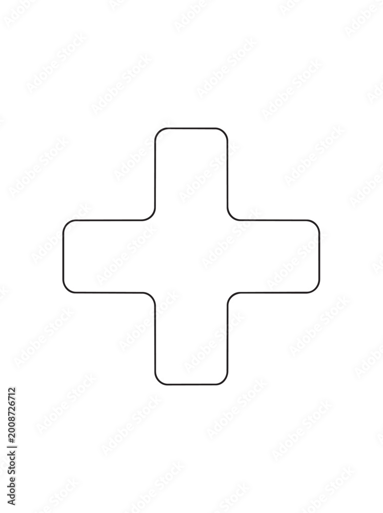 Obraz premium Outline drawing of a simple plus sign with rounded corners line art positive