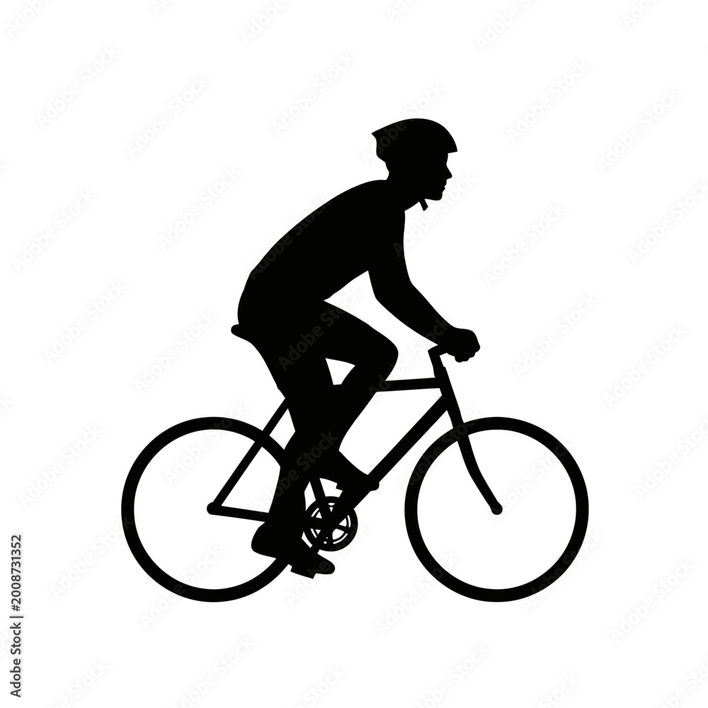 Obraz premium Silent silhouette of a person cycling against a stark white background emphasizing motion and solitude