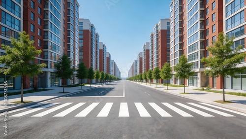 Empty urban street with modern apartment buildings