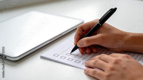 Person filling checklist with pen