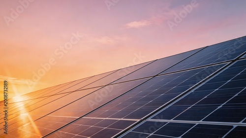 Solar panels at sunset