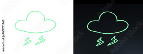 Foto Green Glowing Thunder Cloud Lightning Weather Icon Line Art on Split Background