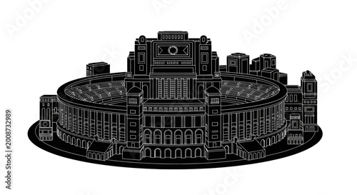 Madison Square Garden arena icon with minimalist line art ? sports venue