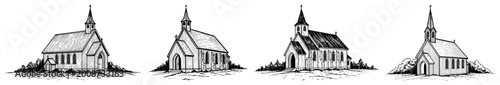 Foto Small countryside churches and chapels in vintage engraving style