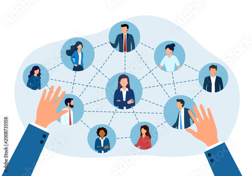 Building team with members selection for work project concept. Professional recruitment and hiring with specific skills for job  illustration. Successful business teamwork planning.