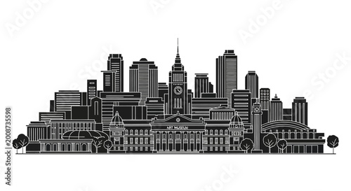 Melbourne Skyline Silhouette ? Minimalist Vector Cityscape Illustration