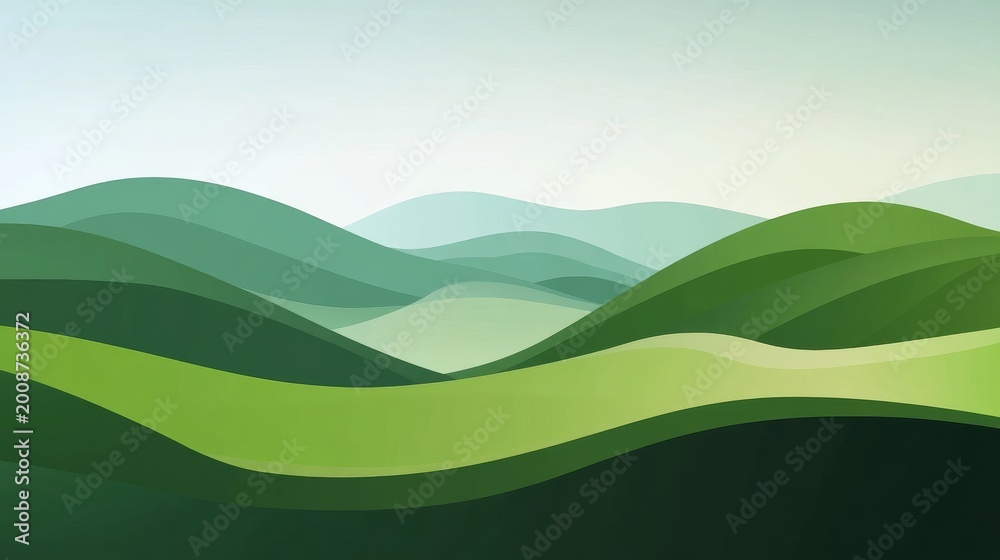 Obraz premium Lush green hills at dawn with soft curves and gentle slopes in a serene landscape