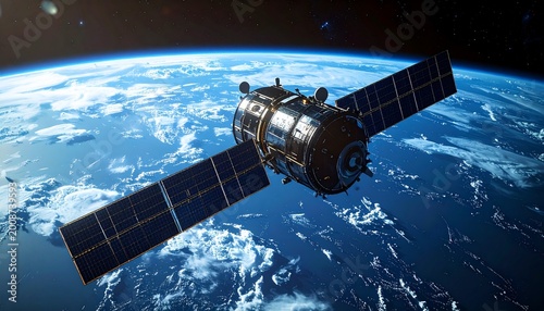 Satellite orbiting Earth, showcasing technology and space exploration.