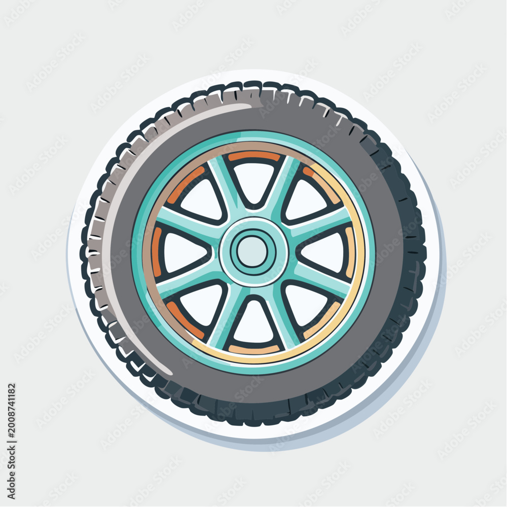 Fototapeta premium Stylized Car Wheel with Teal Rim and Tire Tread