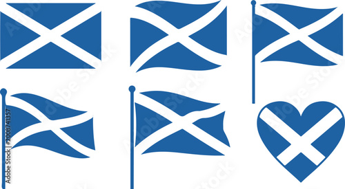 Foto Set of scotland national flags in different styles