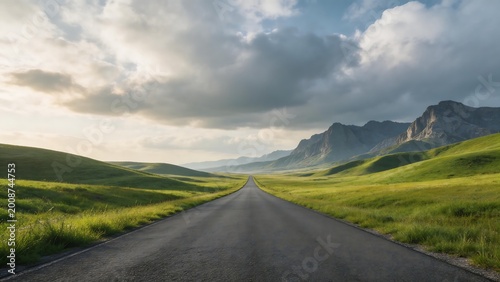 Empty road through green hills and mountains