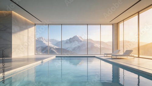 Indoor pool with mountain view