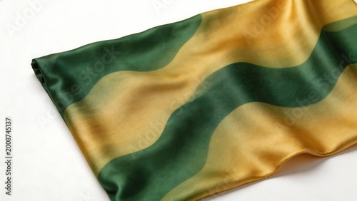 Green and gold fabric with wavy pattern