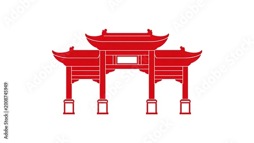 Red silhouette of traditional Chinese gate