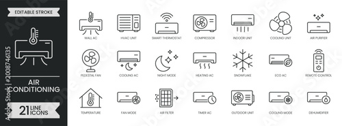 Tableau sur toile Air conditioning outline icon set
