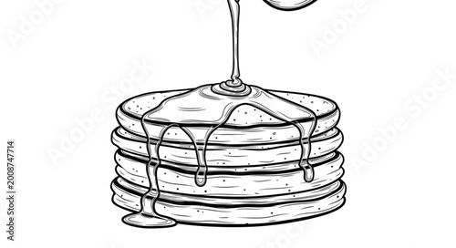 Konstfotografi Syrup being poured on pancakes.
