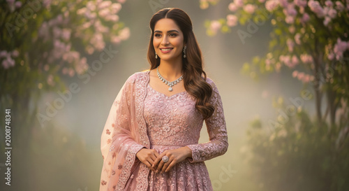 young indian woman wearing stylish dress and jwelery