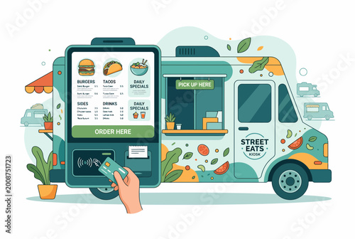 Fotografie Modern Food Truck with Digital Ordering Kiosk and Touchless Payment