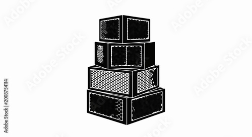 Stack of vintage audio amplifiers creating a pyramid shape