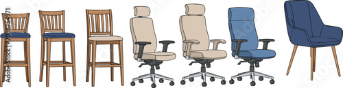 Foto Chair collection with wooden stools office chairs and modern seating furniture v