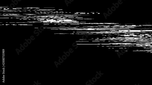 Foto White scanline glitch distortion with digital noise and signal corruption on black background