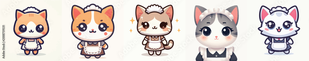 Fototapeta premium Vector of a cat maid