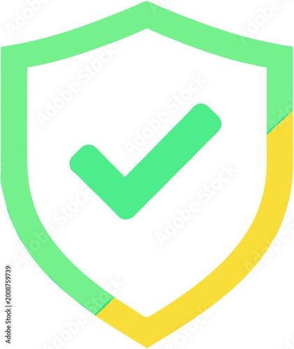 Green Check Mark Security Shield Flat Vector Icon